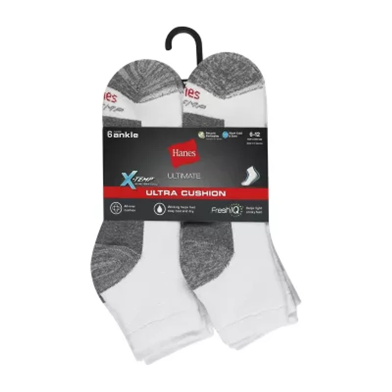 Hanes Ultimate Mens Multi-Pack 6 Pair Quarter Ankle Socks