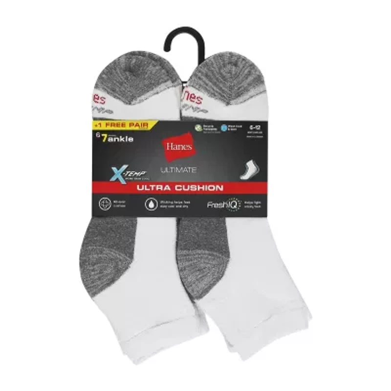 Hanes Ultimate Bonus Pack Mens Multi-Pack 7 Pair Quarter Ankle Socks