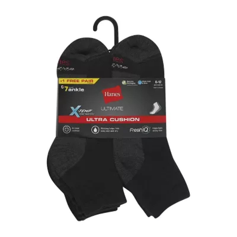 Hanes Ultimate Bonus Pack Mens Multi-Pack 7 Pair Quarter Ankle Socks