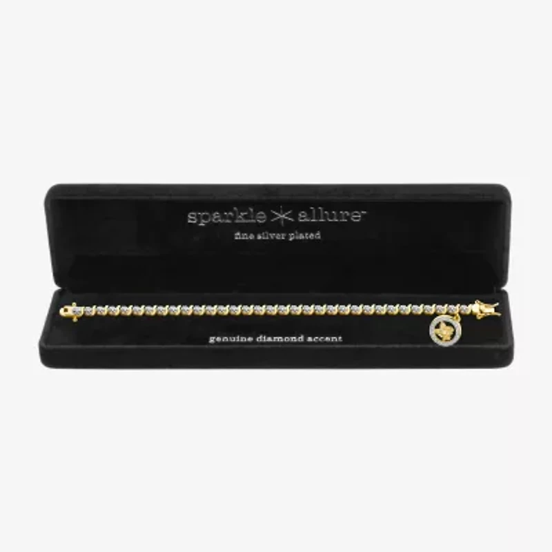 Sparkle Allure 14k Gold Over Bronze Womens Natural Diamond Accent Angel Round 7.25 Inch Tennis Bracelet