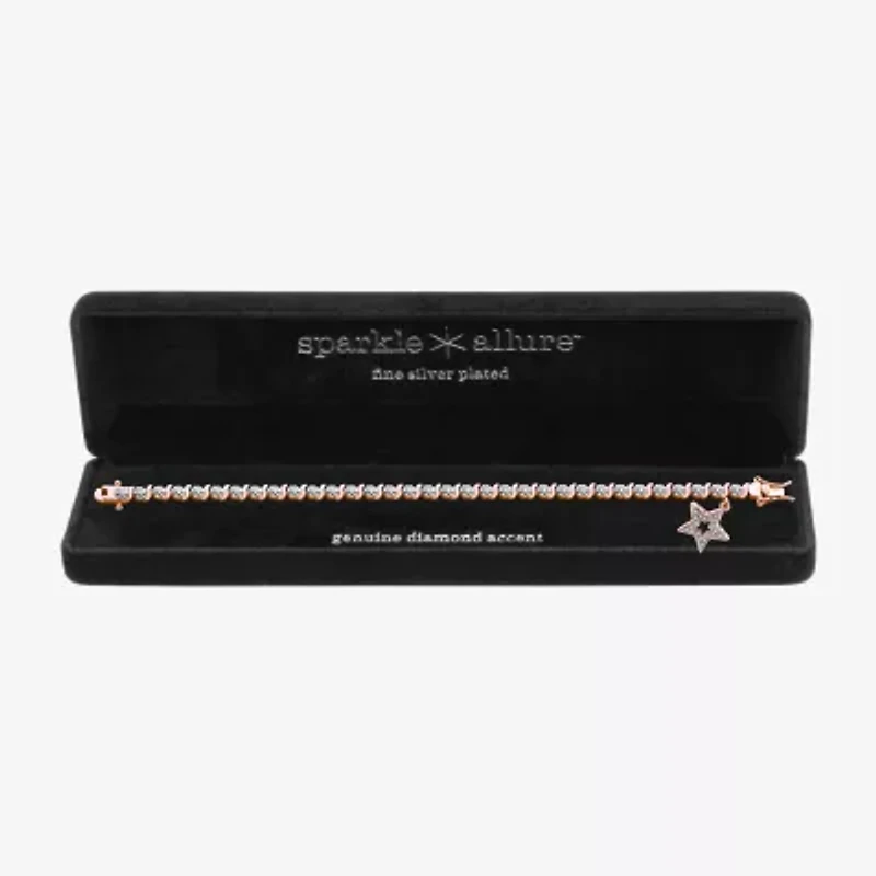 Sparkle Allure 14k Rose Gold Over Bronze Womens Natural Diamond Accent Round Star 7.25 Inch Tennis Bracelet