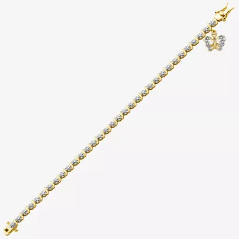 Sparkle Allure 14k Gold Over Bronze Womens Natural Diamond Accent Butterfly Round 7.25 Inch Tennis Bracelet