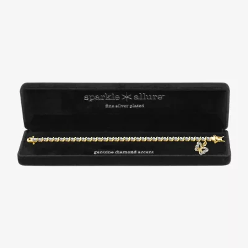 Sparkle Allure 14k Gold Over Bronze Womens Natural Diamond Accent Butterfly Round 7.25 Inch Tennis Bracelet