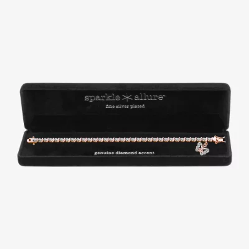 Sparkle Allure 14k Rose Gold Over Bronze Womens Natural Diamond Accent Pure Silver Over Bronze Butterfly Round 7.25 Inch Tennis Bracelet