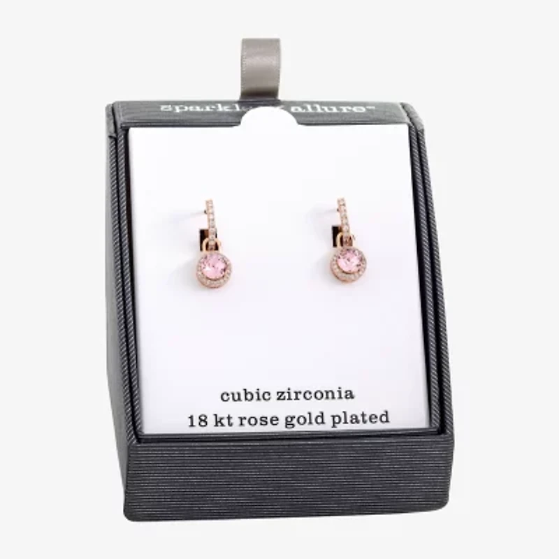 Sparkle Allure Womens Pink Cubic Zirconia 18K Rose Gold Over Brass Drop Earrings