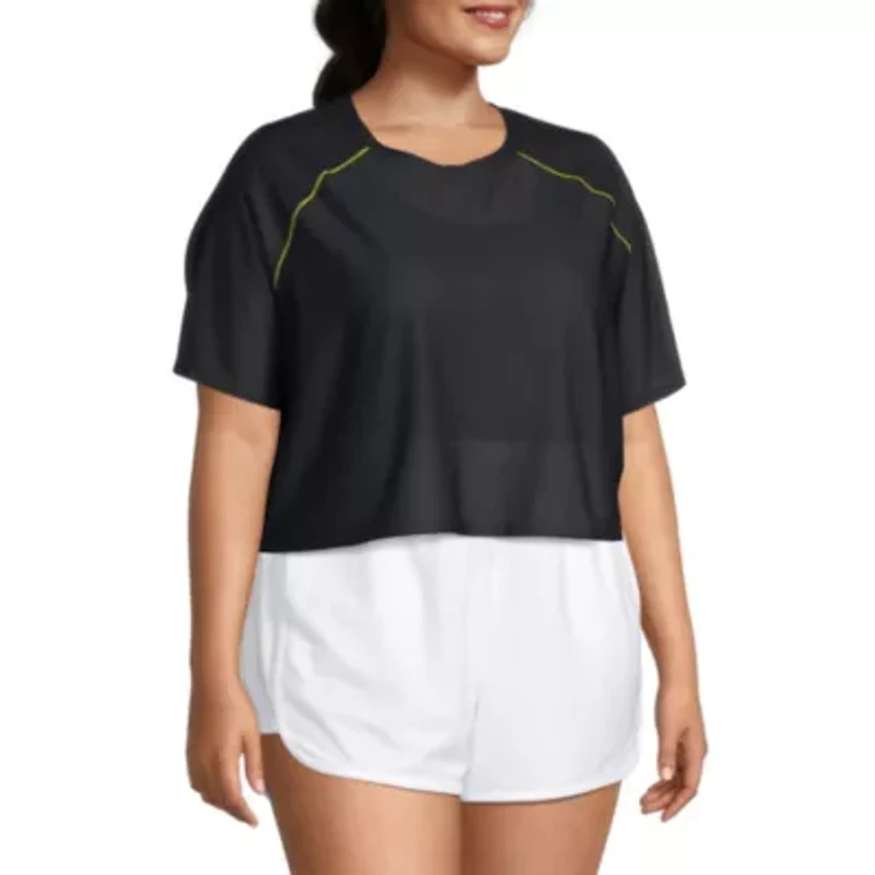 Sports Illustrated Womens Round Neck Short Sleeve Active Plus Crop Top
