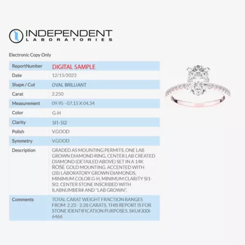 (G-H / Si1-Si2) Womens 2 1/4 CT. T.W. Lab Grown White Diamond 14K Gold Oval Side Stone Engagement Ring