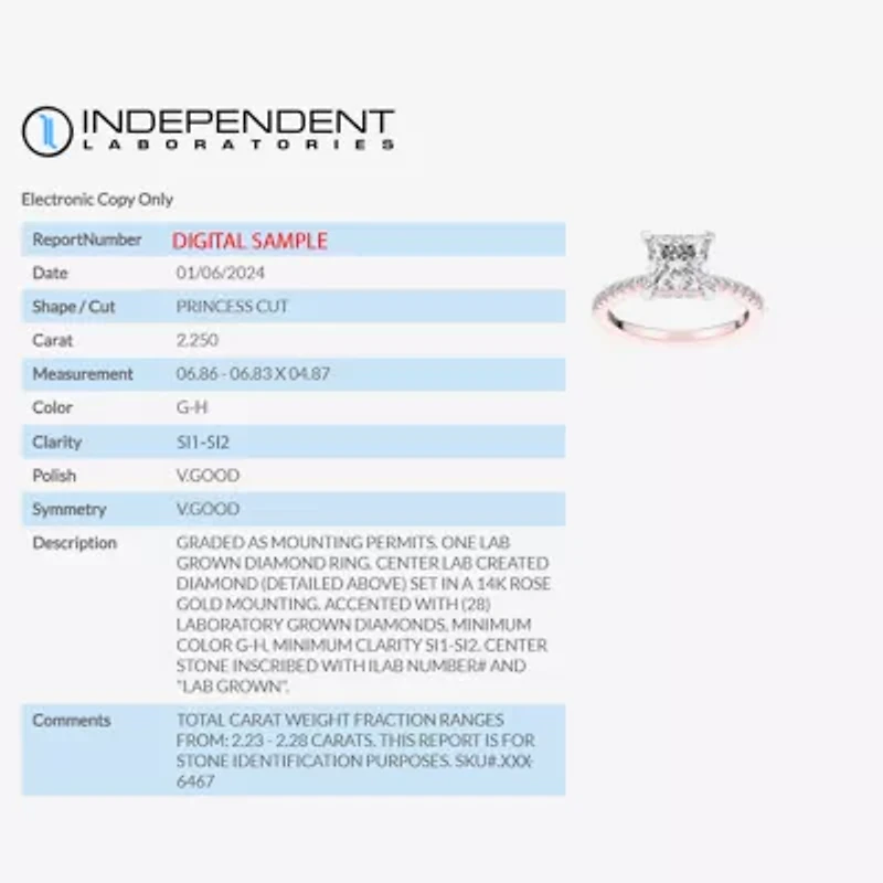 (G-H / Si1-Si2) Womens 2 1/4 CT. T.W. Lab Grown White Diamond 14K Gold Side Stone Engagement Ring