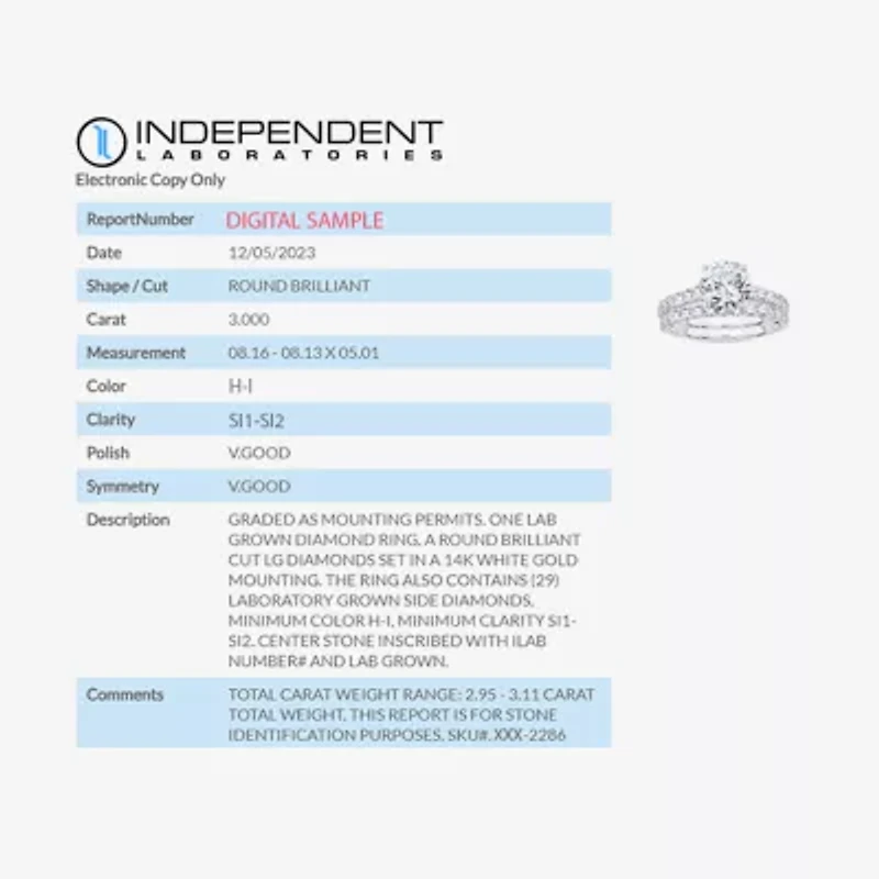 (H-I / SI1-SI2) Signature By Modern Bride Womens 3 CT. T.W. Lab Grown White Diamond 14K Gold Round Bridal Set