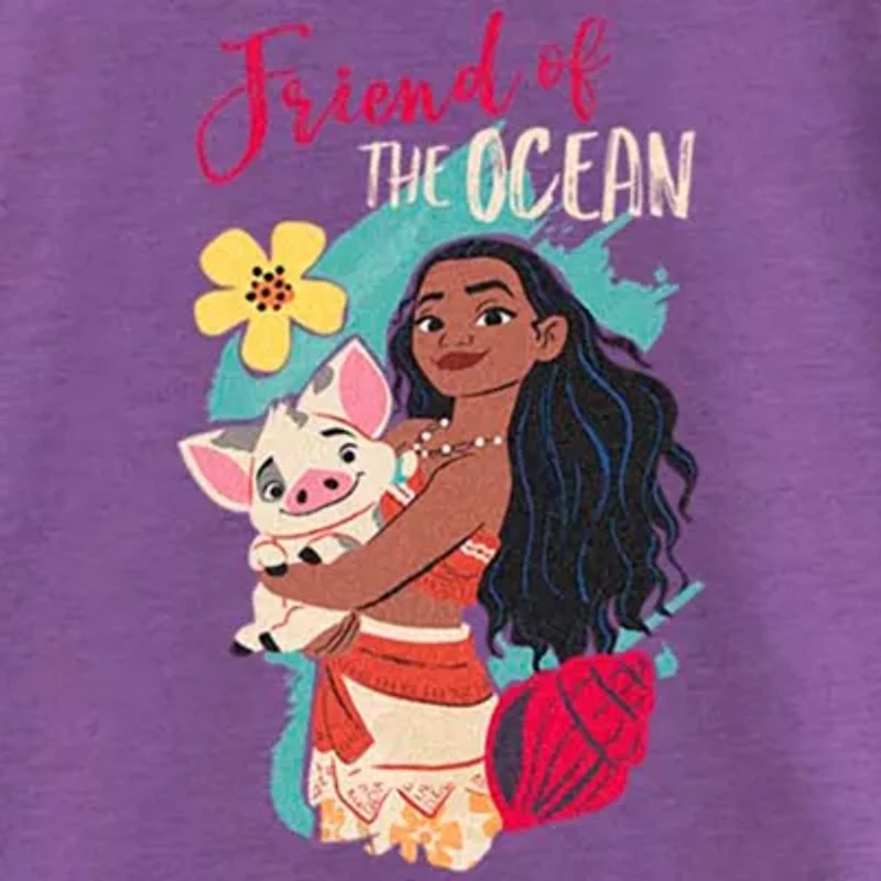 Disney Little & Big Kid Girls Crew Neck Short Sleeve Regular Fit Moana Graphic T-Shirt