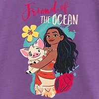 Disney Little & Big Kid Girls Crew Neck Short Sleeve Regular Fit Moana Graphic T-Shirt