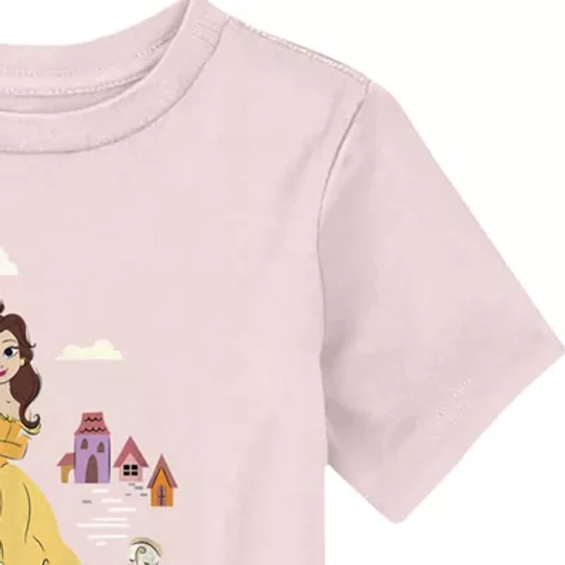 Disney Collection Toddler Girls Crew Neck Short Sleeve Regular Fit Beauty and the Beast Graphic T-Shirt