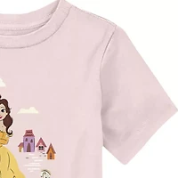Disney Collection Toddler Girls Crew Neck Short Sleeve Regular Fit Beauty and the Beast Graphic T-Shirt