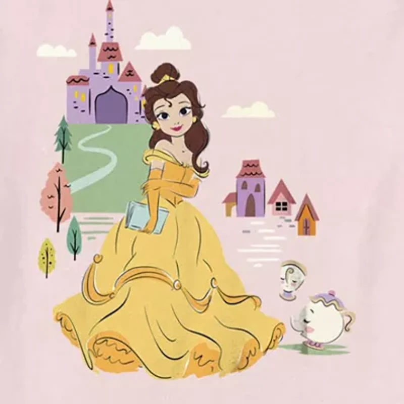 Disney Collection Toddler Girls Crew Neck Short Sleeve Regular Fit Beauty and the Beast Graphic T-Shirt