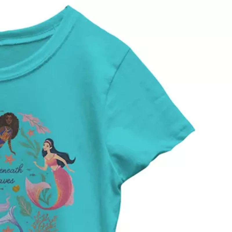 Disney Collection Little & Big Kid Girls Crew Neck Short Sleeve Regular Fit Ariel The Mermaid Graphic T-Shirt