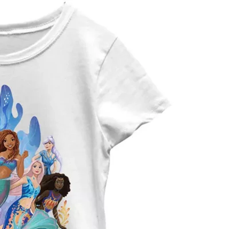 Disney Collection Little & Big Kid Girls Crew Neck Short Sleeve Regular Fit Ariel Princess The Mermaid Graphic T-Shirt