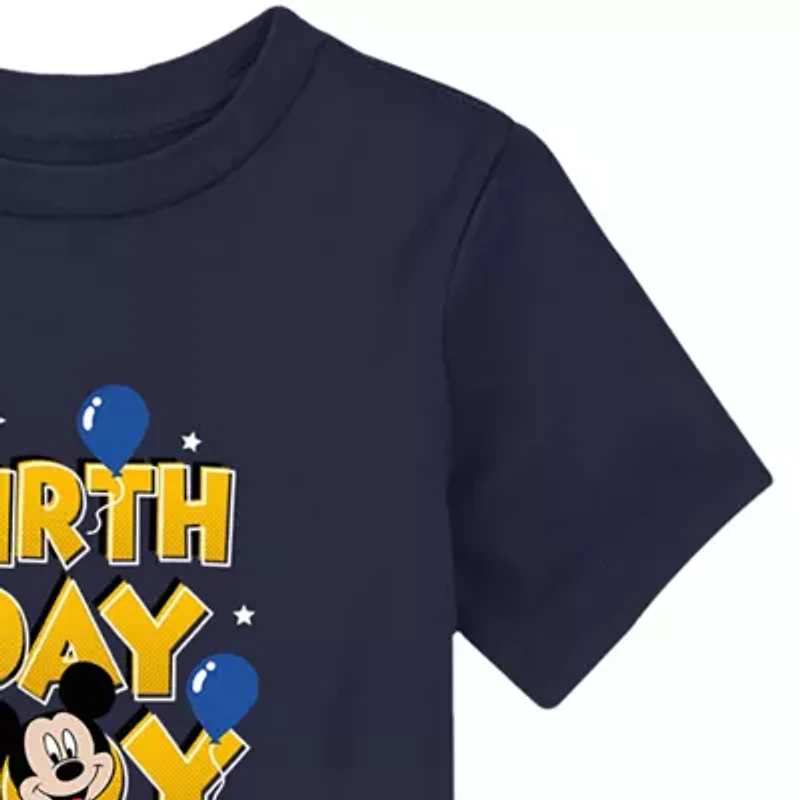 Disney Collection Toddler Boys Crew Neck Short Sleeve Regular Fit Mickey Mouse Graphic T-Shirt