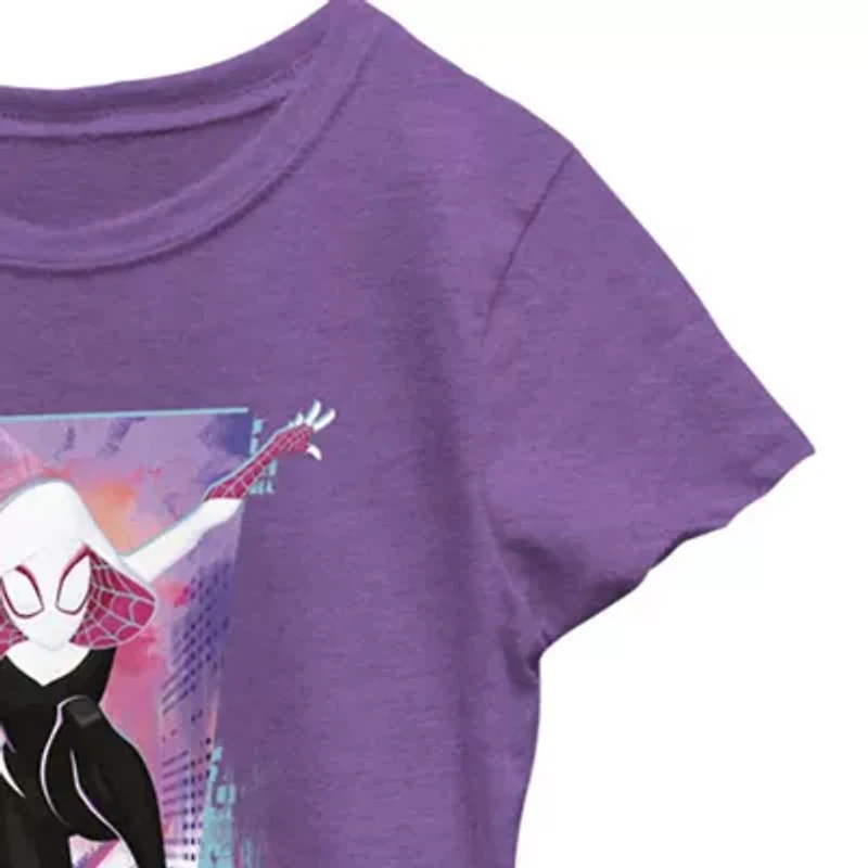 Disney Collection Little & Big Kid Girls Crew Neck Short Sleeve Regular Fit Marvel Spiderman Graphic T-Shirt
