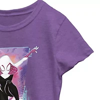 Disney Collection Little & Big Kid Girls Crew Neck Short Sleeve Regular Fit Marvel Spiderman Graphic T-Shirt