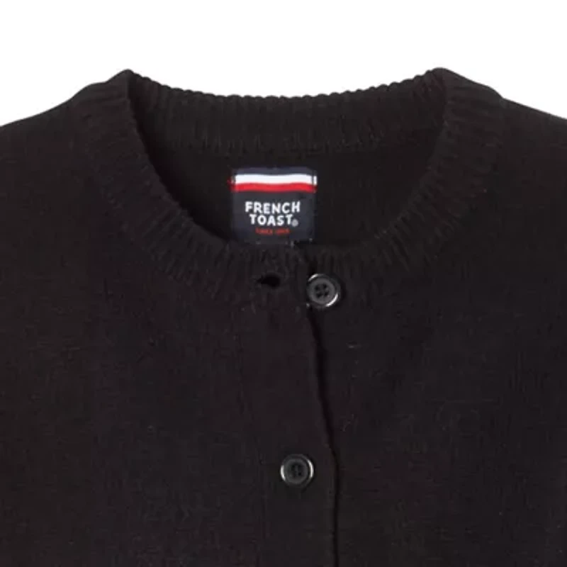 French Toast Little & Big Kid Girls Crew Neck Long Sleeve Button Cardigan