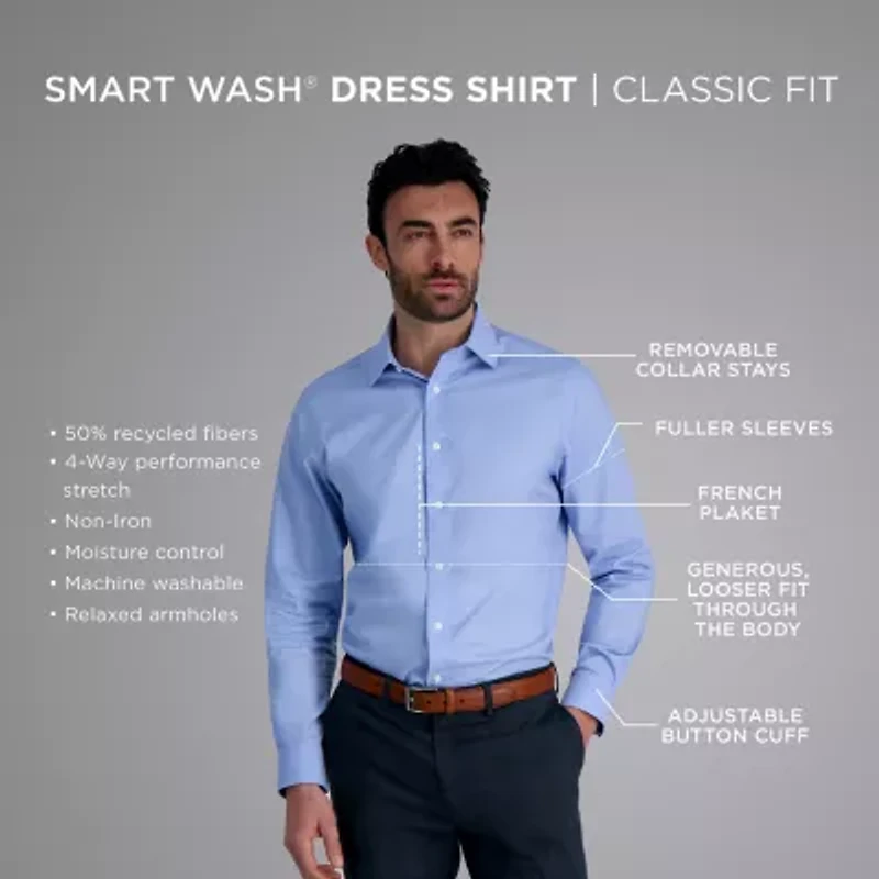 Haggar Smart Wash Mens Classic Fit Easy Care Long Sleeve Dress Shirt