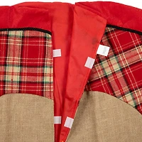 48'' Burlap and Red Plaid Christmas Tree Skirt with Scalloped Border