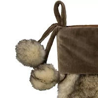 Northlight 20.5-Inch Brown  With Corduroy Cuff And Pom Poms Christmas Stocking