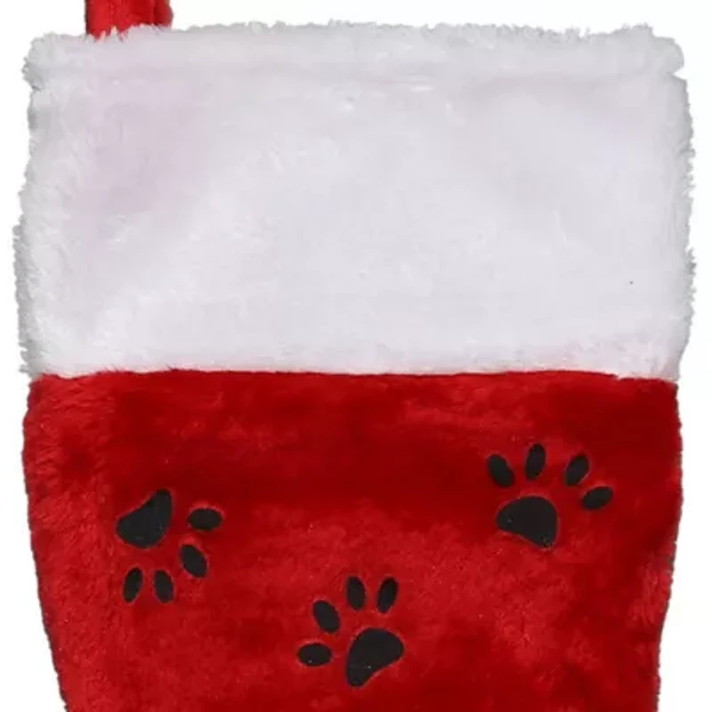 Northlight 14in Red With Black Paw Prints And White Cuff Christmas Stocking