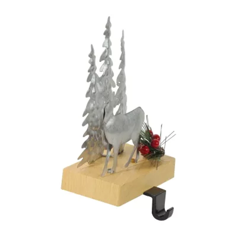 Northlight 8.5in Silver And Brown Galvanized Metal Deer With Tree Christmas Stocking Holder
