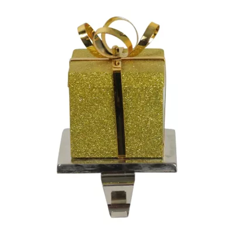 Northlight 6in Silver And Gold Glittered Gift Box Christmas Stocking Holder
