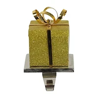 Northlight 6in Silver And Gold Glittered Gift Box Christmas Stocking Holder