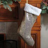 Northlight 18in Gold Paillette Sequins  With Sherpa Cuff Christmas Stocking