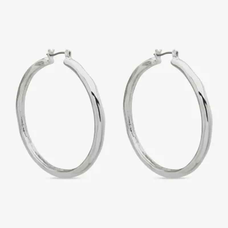 Worthington Silver Tone Womens 53.3mm Hoop Earrings
