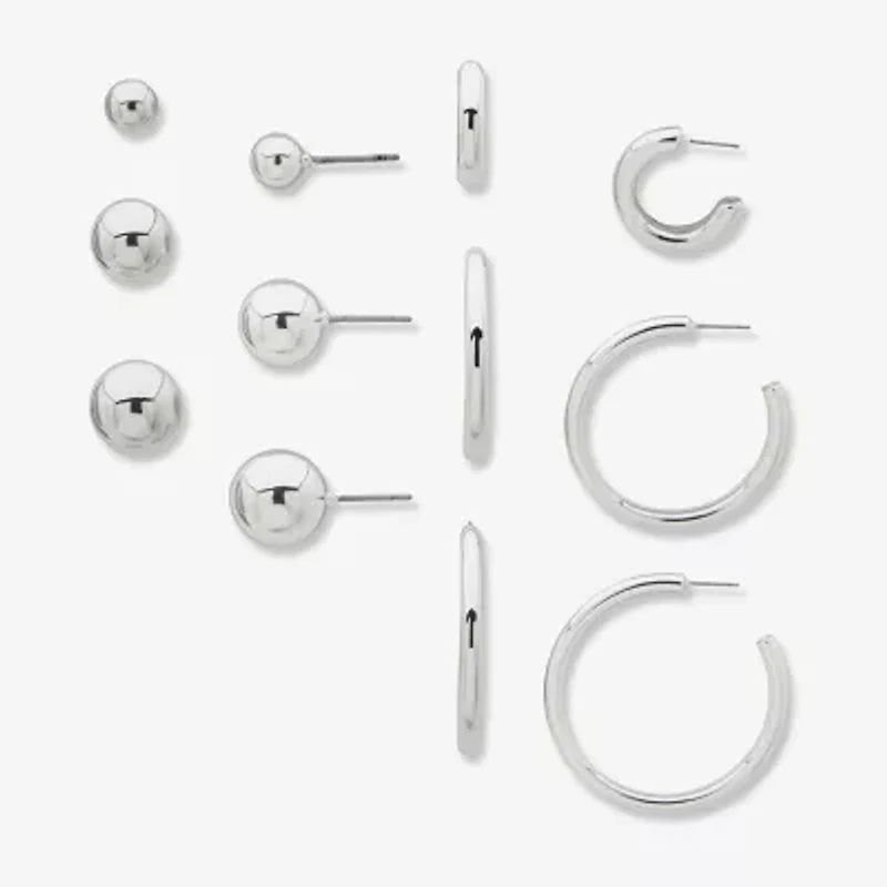 Worthington Silver Tone Womens 6 Pair Earring Set