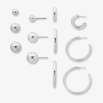 Worthington Silver Tone Womens 6 Pair Earring Set