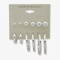 Worthington Silver Tone Womens 6 Pair Earring Set