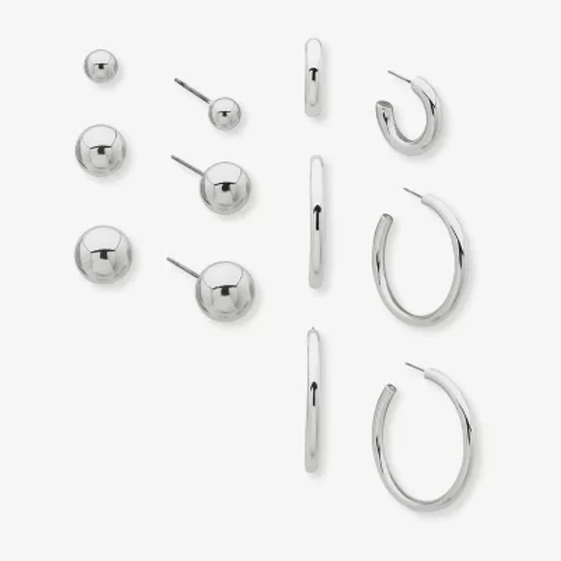 Worthington Silver Tone Womens 6 Pair Earring Set