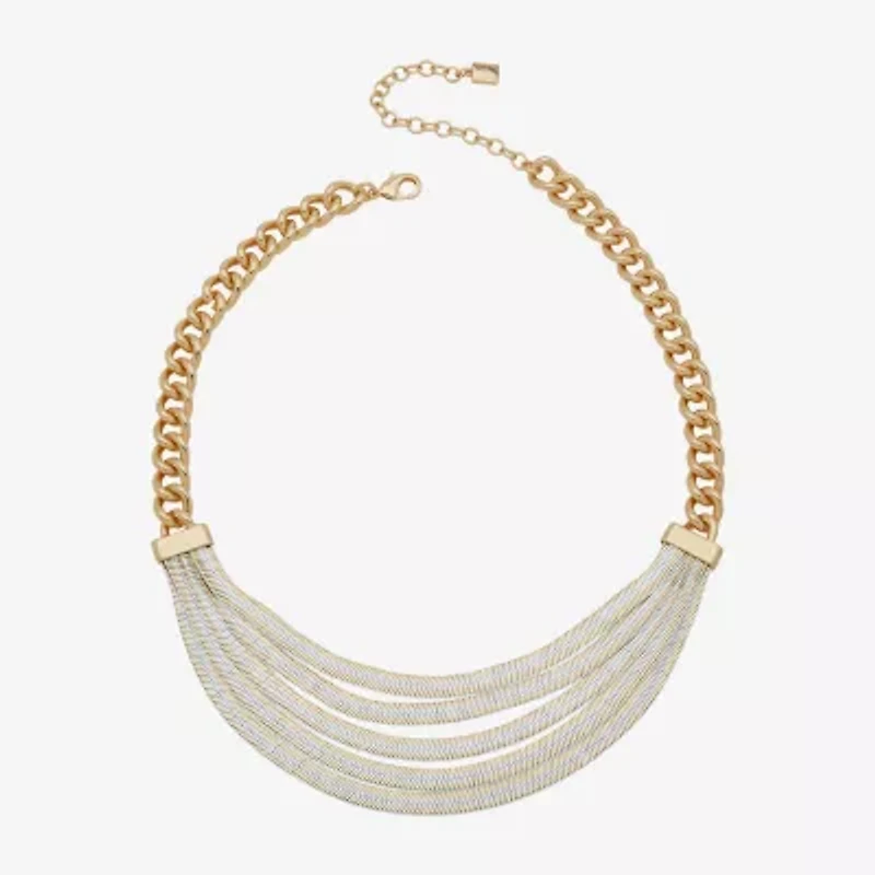 Worthington Gold Tone & White Womens 16 Inch Collar Necklace