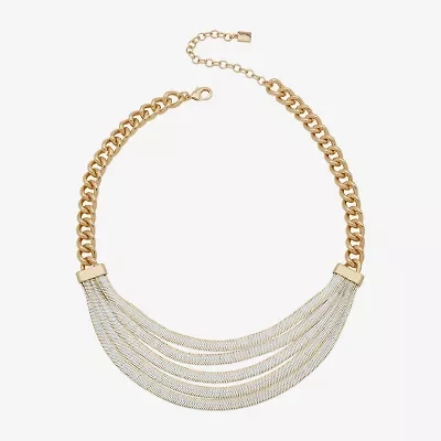 Worthington Gold Tone & White Womens 16 Inch Collar Necklace