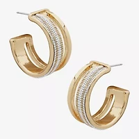 Worthington Gold Tone & White Womens 22.9mm Hoop Earrings