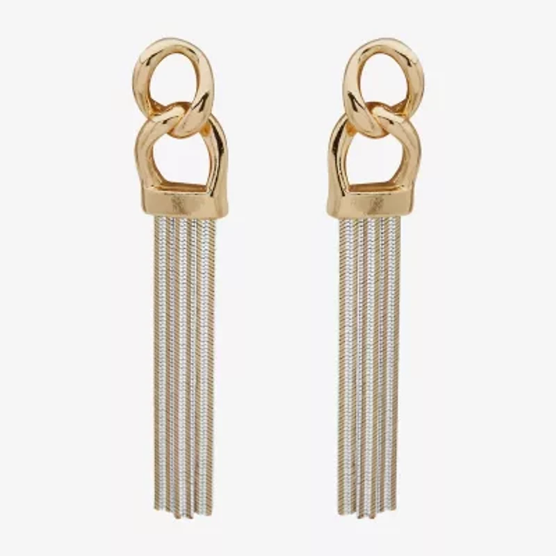 Worthington Gold Tone & White Tassel Womens Drop Earrings