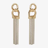 Worthington Gold Tone & White Tassel Womens Drop Earrings