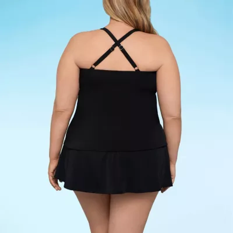 Sonnet Shores Womens Neon Striped Plus Tankini Swimsuit Top