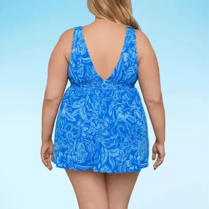 Sonnet Shores Womens Exotic Floral Plus Swim Dress