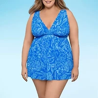Sonnet Shores Womens Exotic Floral Plus Swim Dress