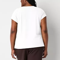 Liz Claiborne Texture Womens Plus Round Neck Short Sleeve Blouse