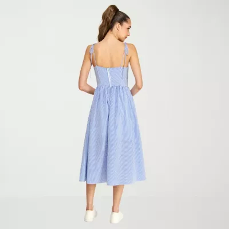 belle vie Womens Sleeveless Striped Midi Corset Dress