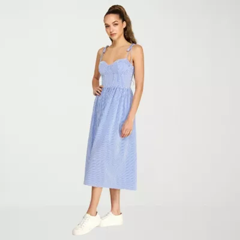 belle vie Womens Sleeveless Striped Midi Corset Dress