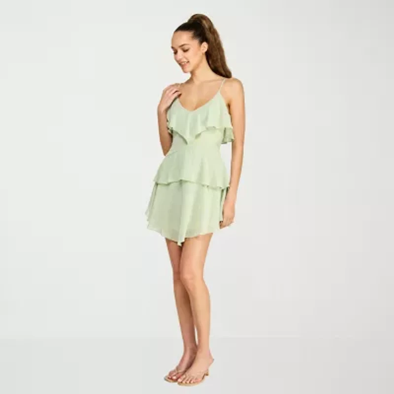 belle vie Womens V Neck Sleeveless A-Line Dress