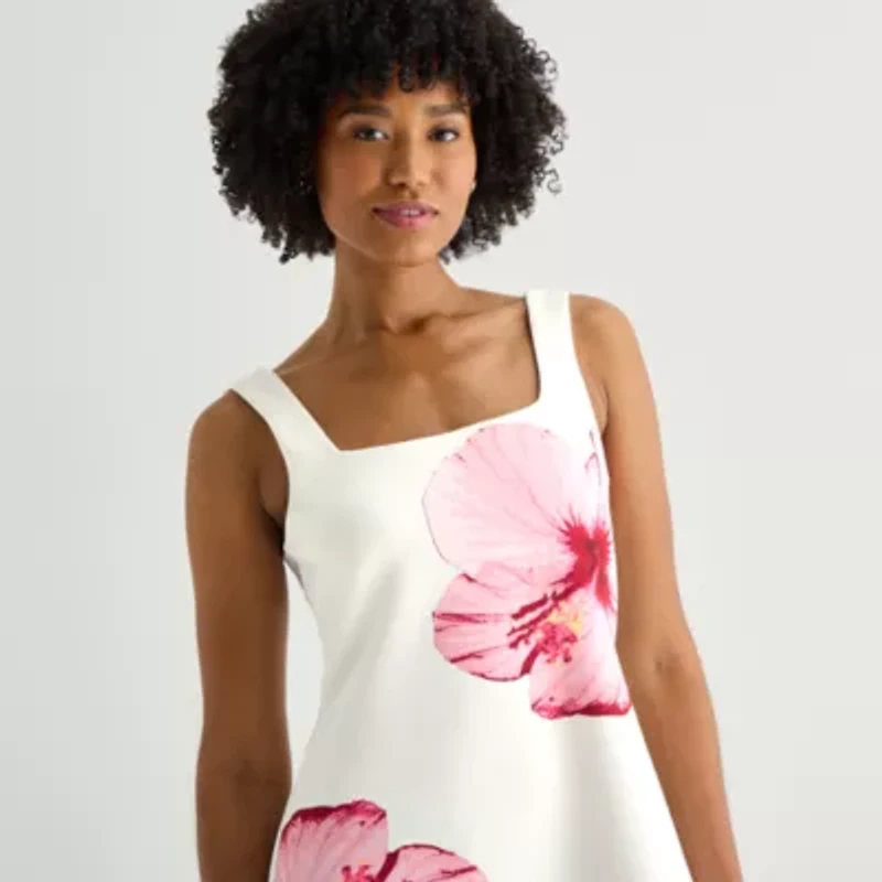 Radiante Couture Womens Juniors Sleeveless Floral A-Line Dress